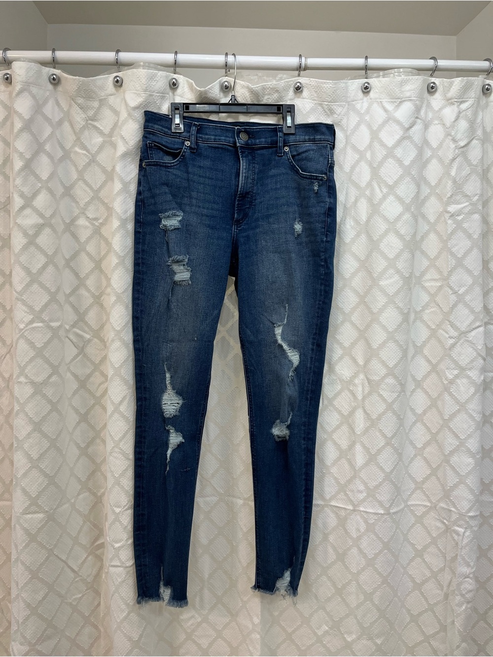 Express Dark Blue Distressed Skinny Jeans